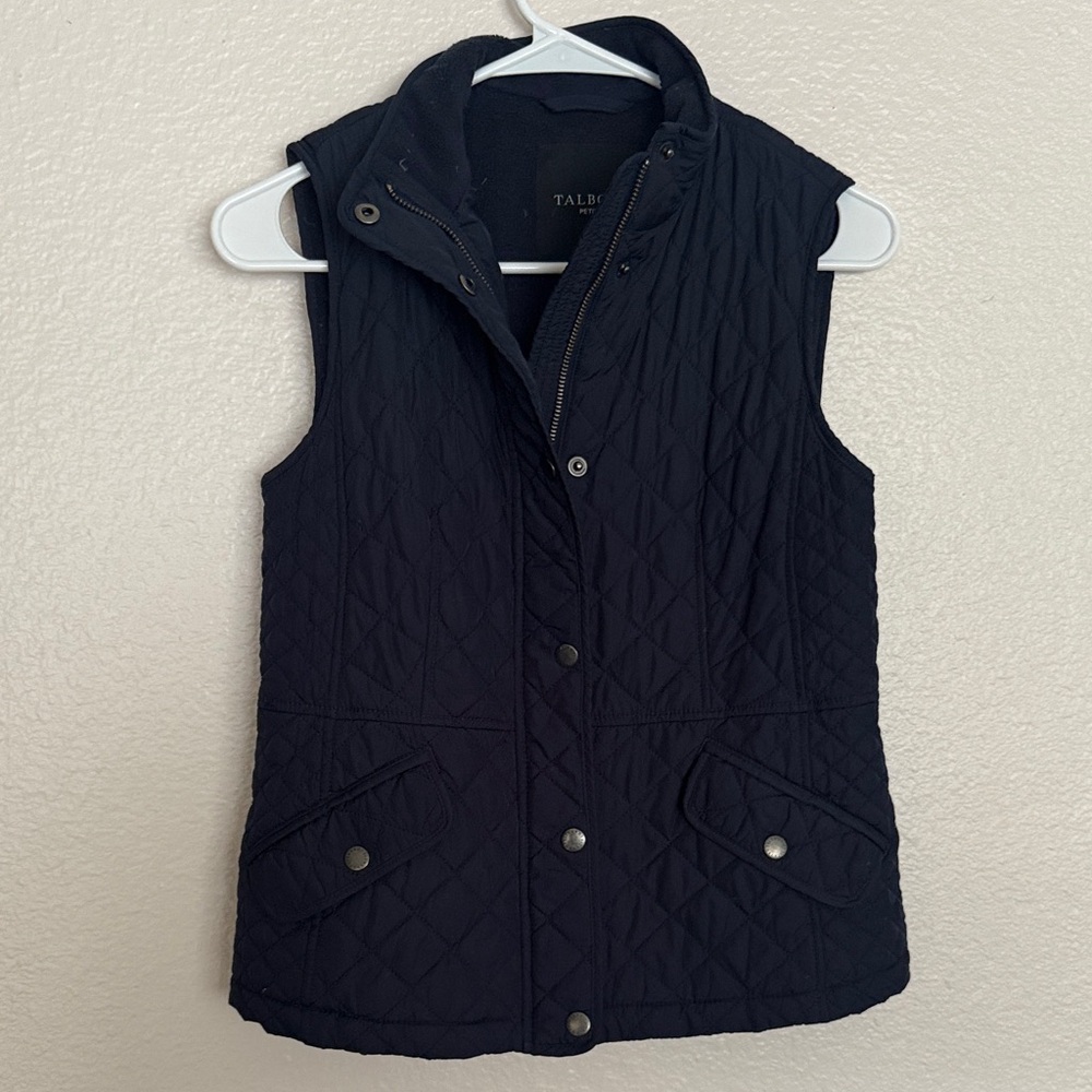 Talbots Women's Dark blue Quilted riding Vest pockets petite small - Picture 2 of 10